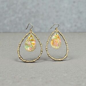 Silver and abalone bamboo Teardrop Earrings
